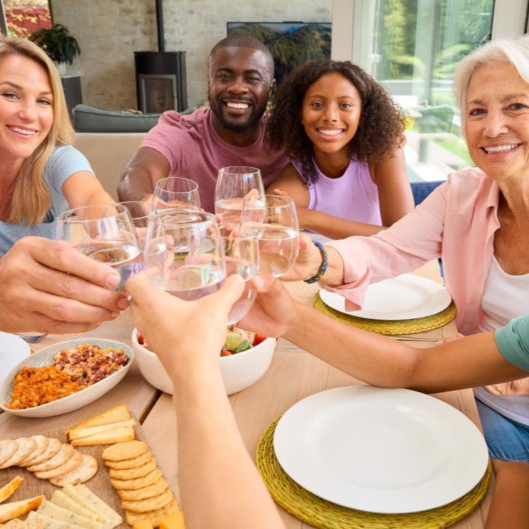 family drinking water