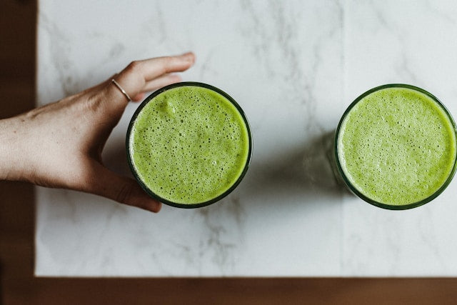 top view of two green drinks
