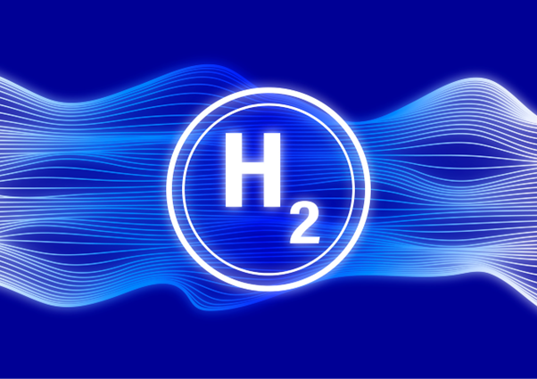 H2 in white circle on blue background