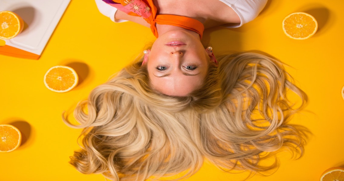 woman with hair spread out