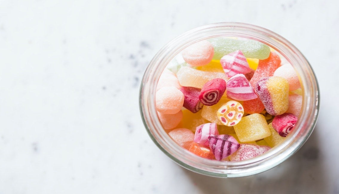 glass bowl of sweeties