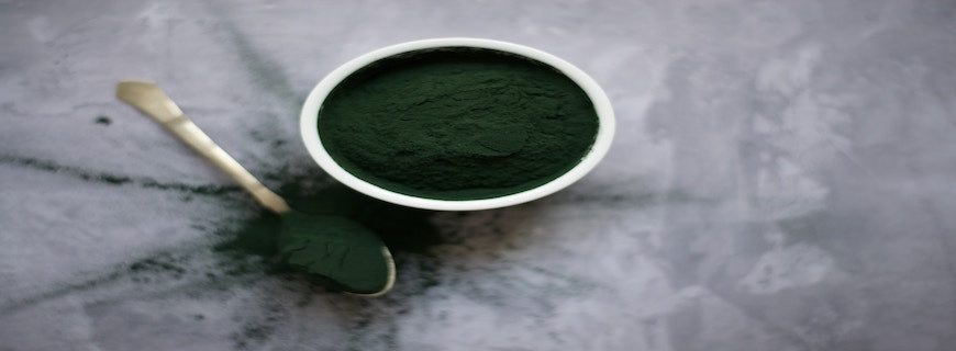green powder in white bowl