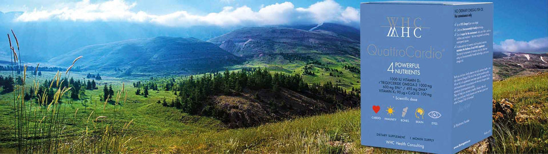 box of WHC QuattroCardio on a background of mountains