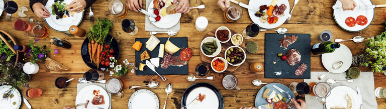table set with food and drink