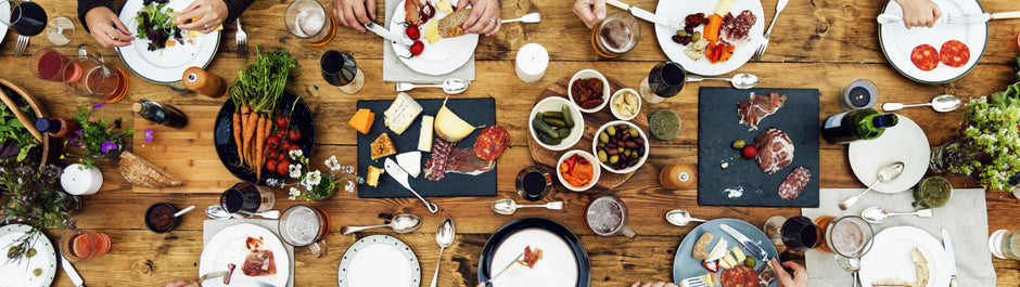 table set with food and drink