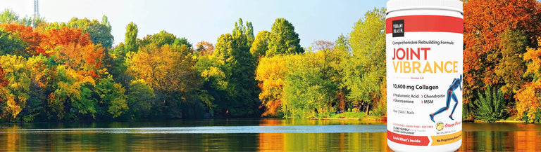 tub of Joint Vibrance against background of lake and forest