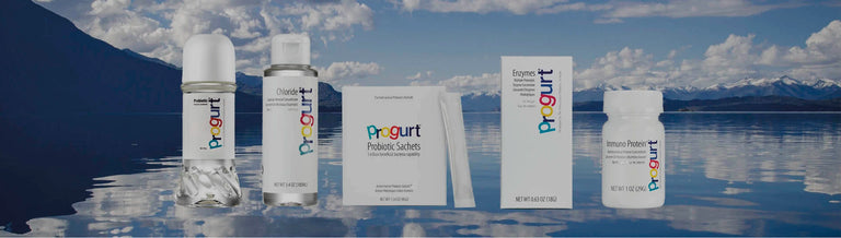 Progurt products with background of a lake