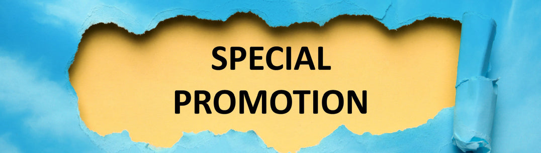yellow banner on blue saying special promotions