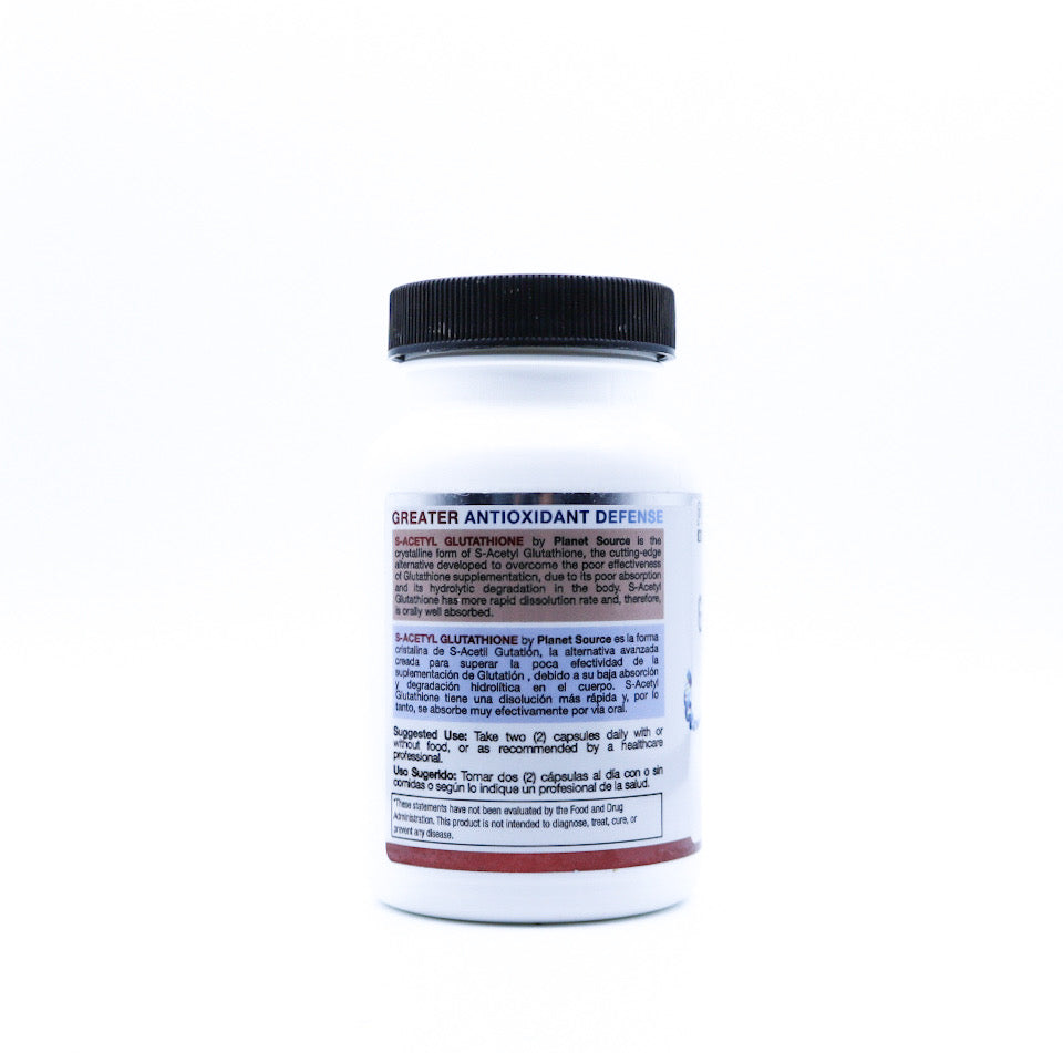 tub of s-acetyl glutathione capsules left side view