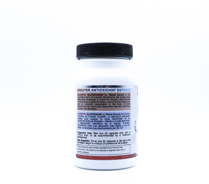 tub of s-acetyl glutathione capsules left side view