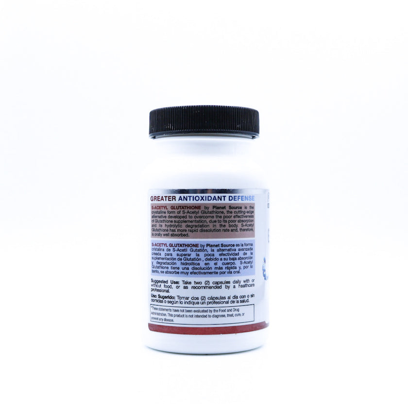 tub of s-acetyl glutathione capsules left side view