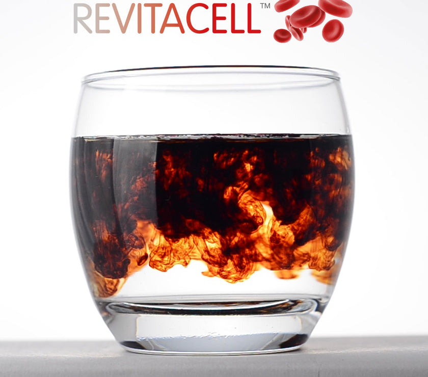 glass of water with humic and fulvic powder mixing in it