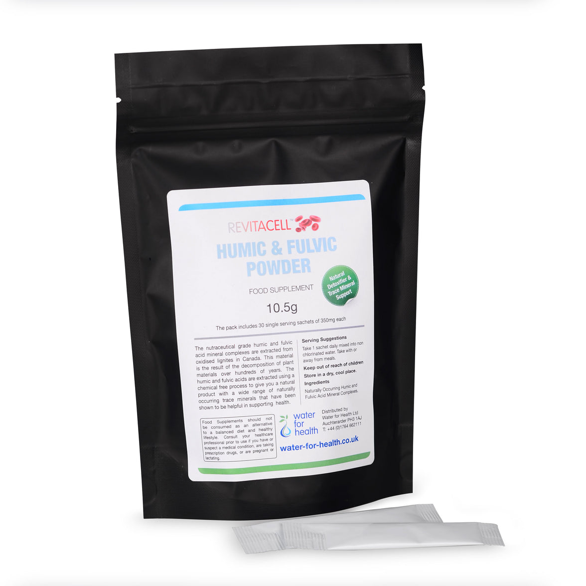 pack of humic and fulvic powder sachets front view