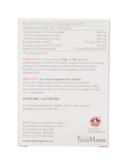 Box of QuattrO3+PS fish oil capsules back view