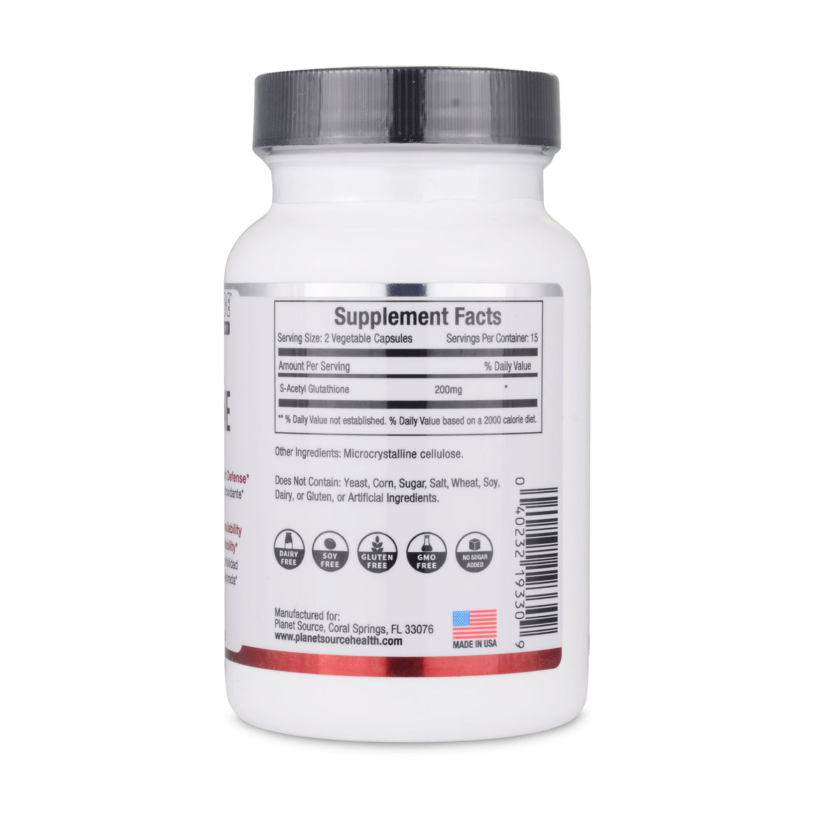tub of s-acetyl glutathione capsules right side view
