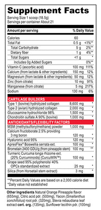 Joint Vibrance Powder supplement facts sheet