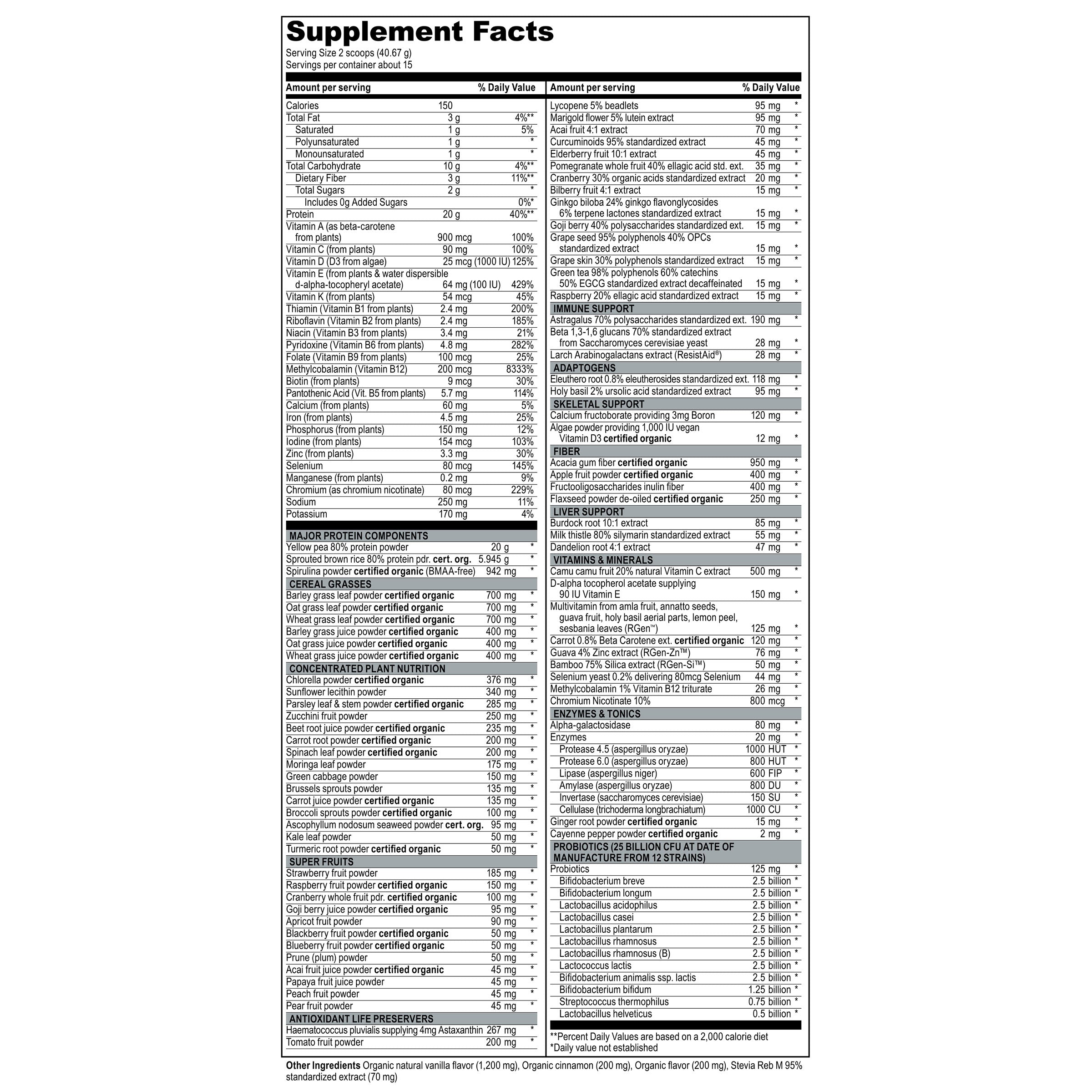 supplement facts Maximum Vibranc vanilla