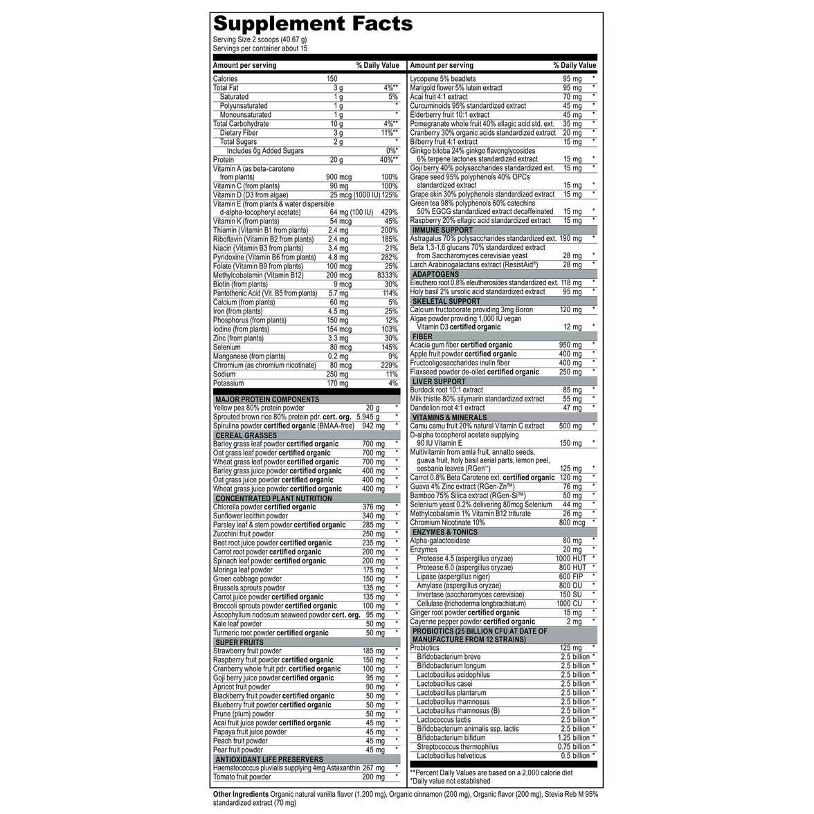 supplement facts Maximum Vibranc vanilla