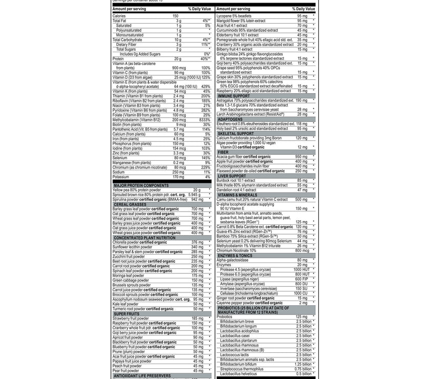 supplement facts Maximum Vibranc vanilla