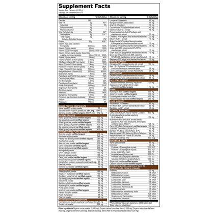 supplement facts Maximum Vibrance chocolate