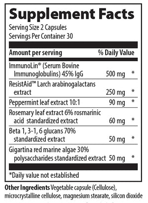 Immune Defense capsules supplement facts sheet