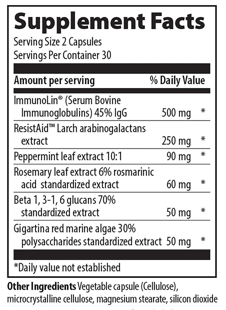 Immune Defense capsules supplement facts sheet