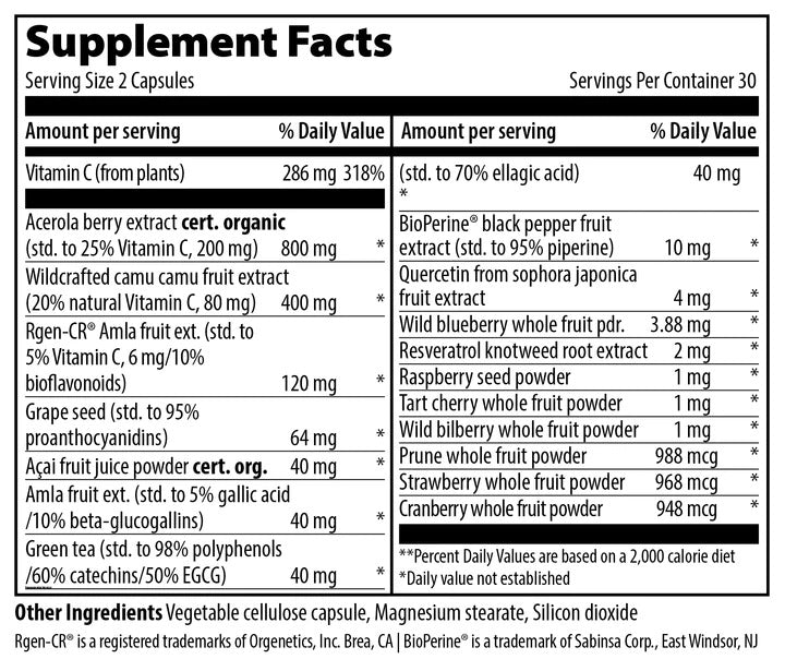 Vibrant Health Vitamin C supplement facts sheet