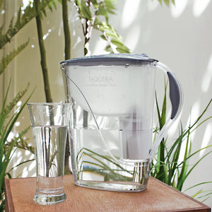 Biocera Water Filter Jug with glass of water