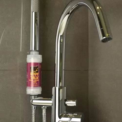 Biocera cherry shower filter fitted at base of shower