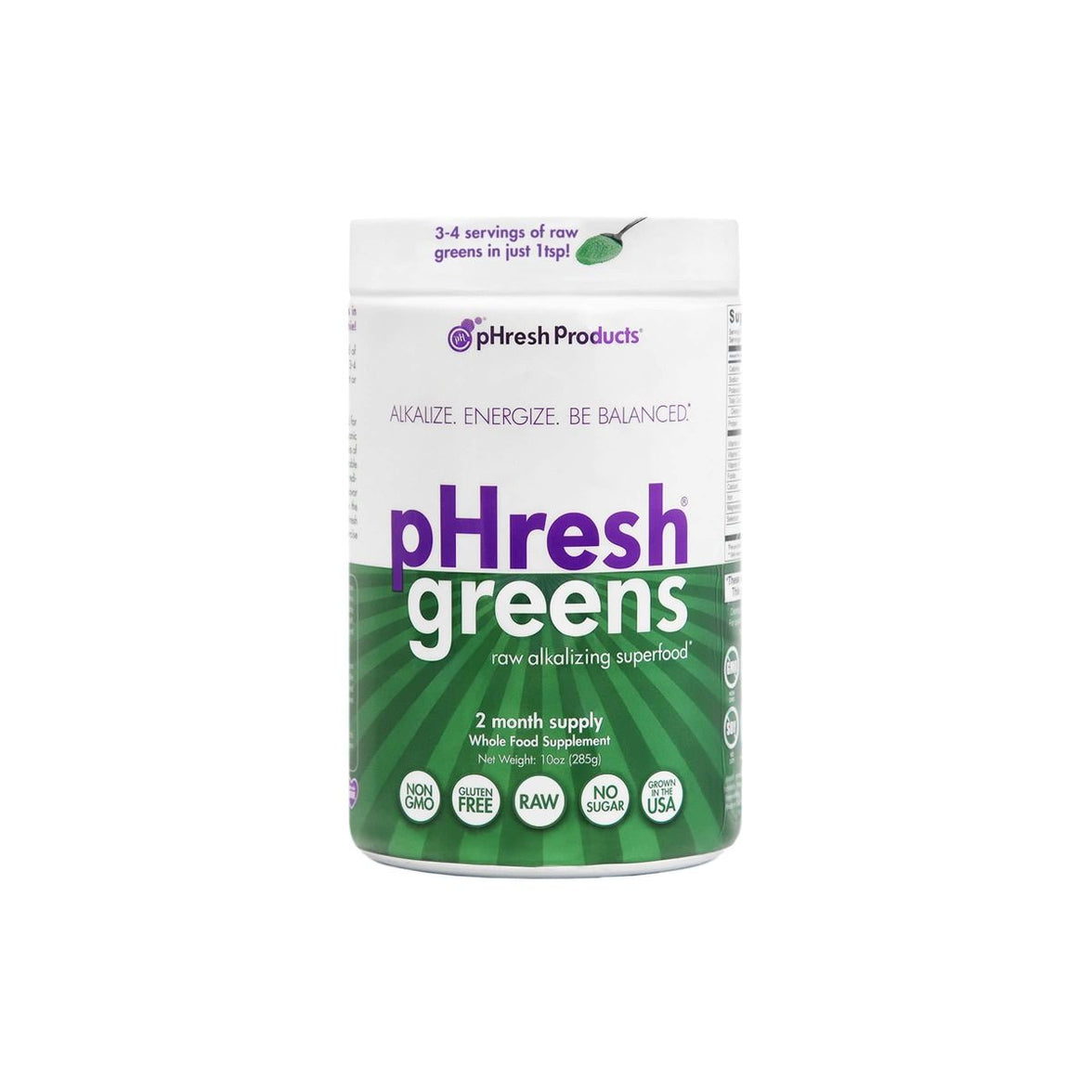 tub of pHresh Greens powder front view